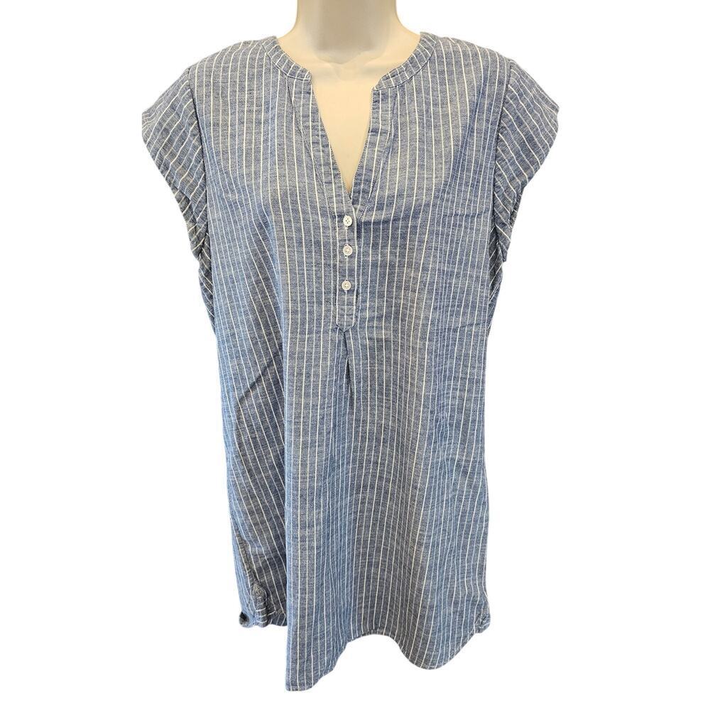 Josie chambray striped shorts sleeve tunic dress short EUC sz L versatile preppy